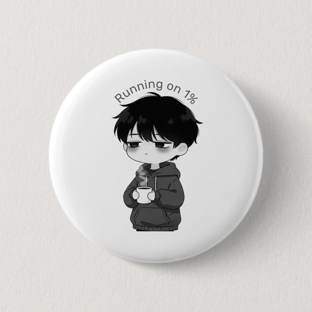 Running on 1 Percent Relatable Chibi Coffee Illust 6 Cm Round Badge (Front)