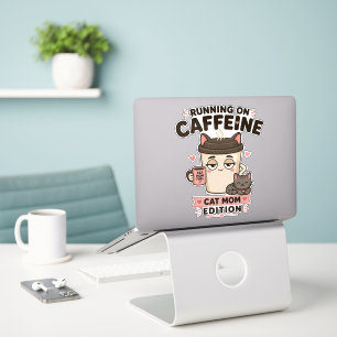 Running On Caffeine Funny Cat Mum Laptop Sticker