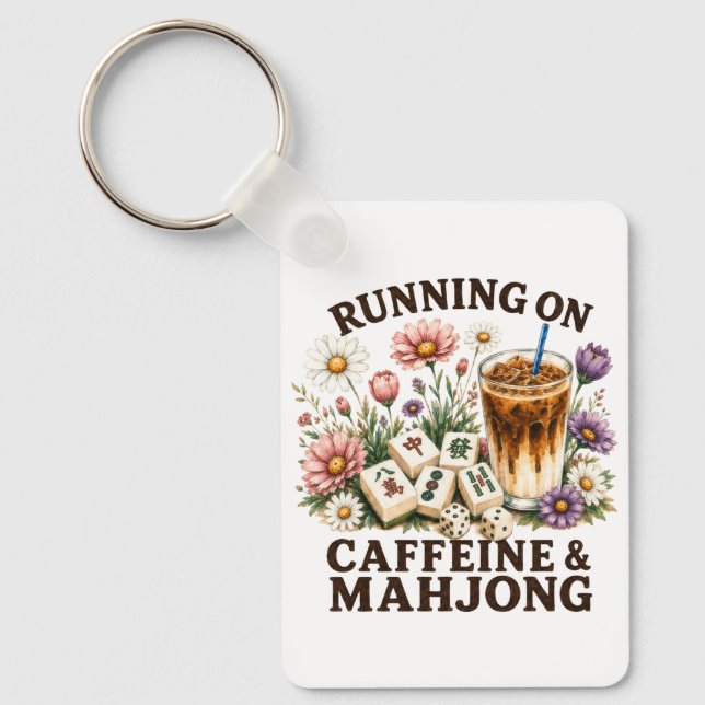 Running on Caffeine & Mahjong Key Ring (Front)