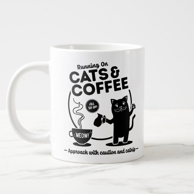 Running on Cats and Coffee Large Coffee Mug (Left)