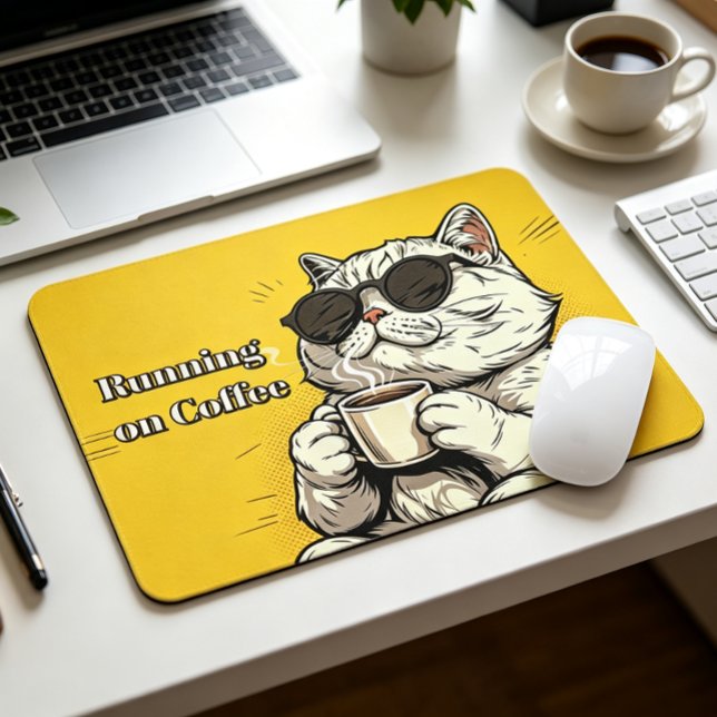 Running on Coffee Cat Custom Text Funny Office Mou Mouse Pad (Creator Uploaded)