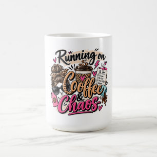 Running on Coffee & Chaos Leopard Messy Bun Mug