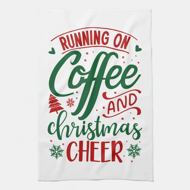 Running On Coffee & Christmas Cheer Tea Towel (Vertical)