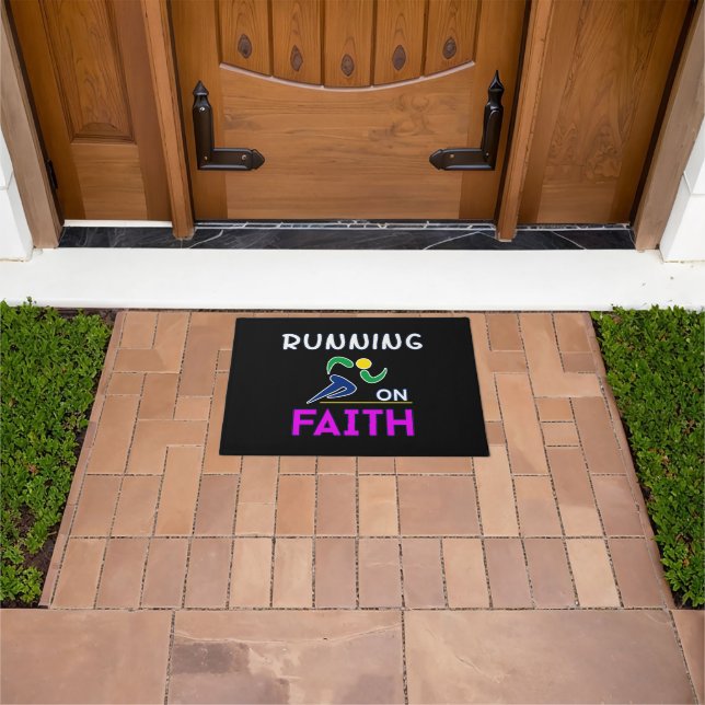 Running on Faith Christian Runner Doormat (Outdoor)