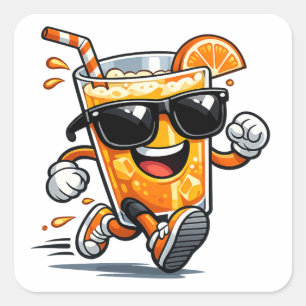 Running Orange Juice Square Sticker