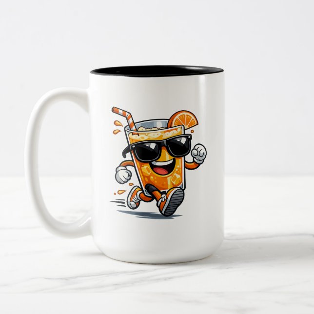 Running Orange Juice Two-Tone Coffee Mug (Left)