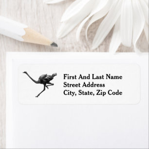 Running Ostrich Ink Sketch, Cool Athlete Bird Art Return Address Label