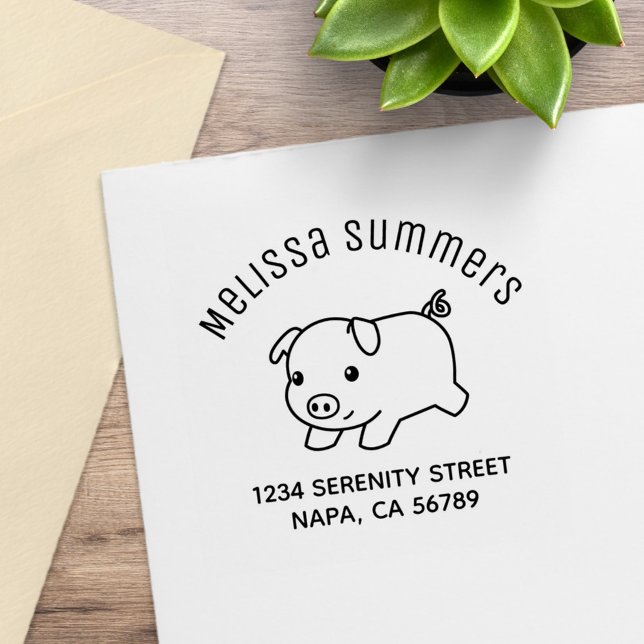Running Piglet Pig Arch Address Rubber Stamp (Creator Uploaded)