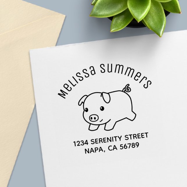 Running Piglet Pig Arch Address Self-inking Stamp (Creator Uploaded)