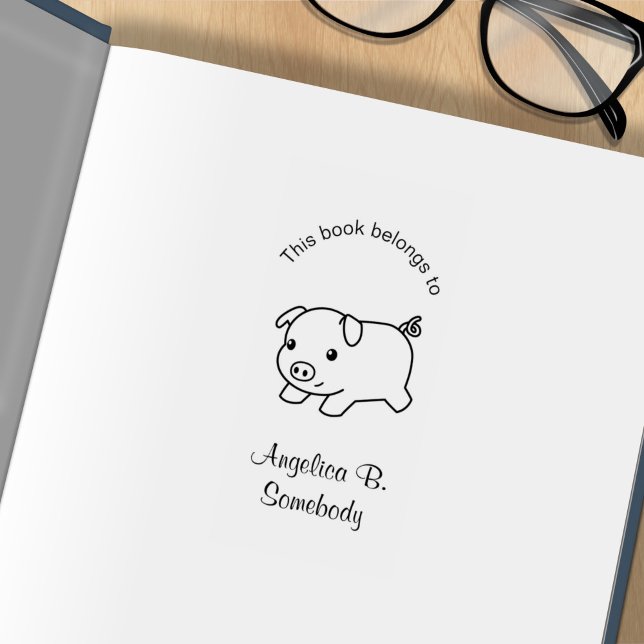 Running Piglet Pig Bookplate Rubber Stamp (Creator Uploaded)