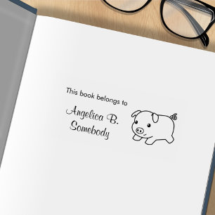 Running Piglet Pig Bookplate Rubber Stamp