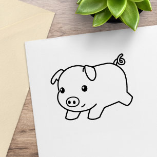 Running Piglet Pig Rubber Stamp