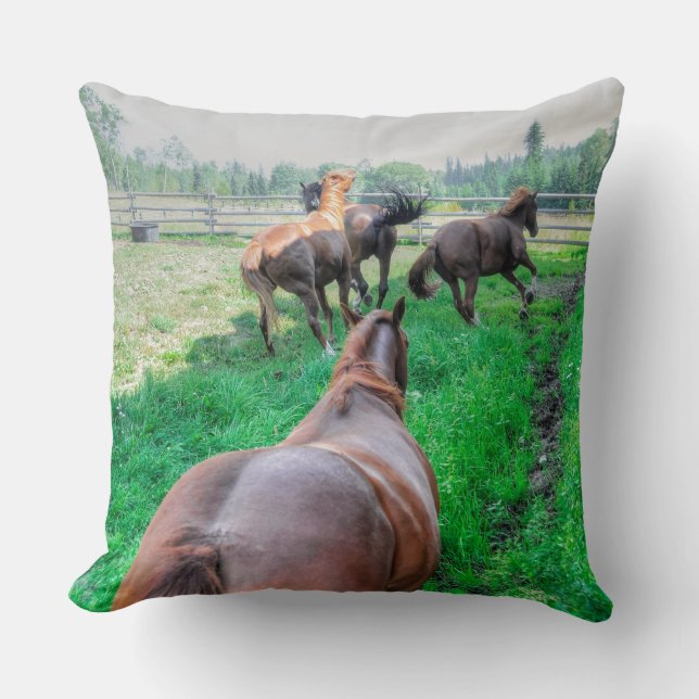 Running Pinto Paint Gelding & Chestnut Stallions Cushion (Front)