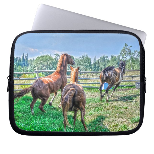 Running Pinto Paint Gelding & Chestnut Stallions Laptop Sleeve (Front)