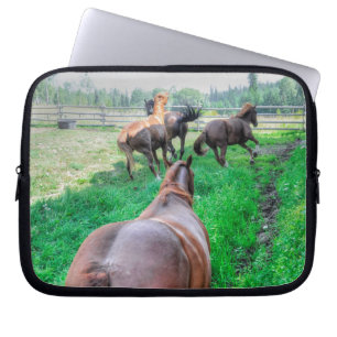 Running Pinto Paint Gelding & Chestnut Stallions Laptop Sleeve