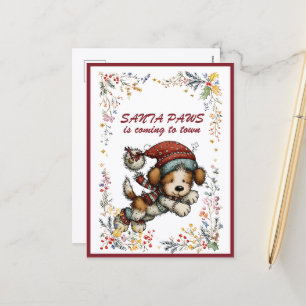 Running Puppy Dog SANTA  PAWS is Coming to Town Holiday Postcard