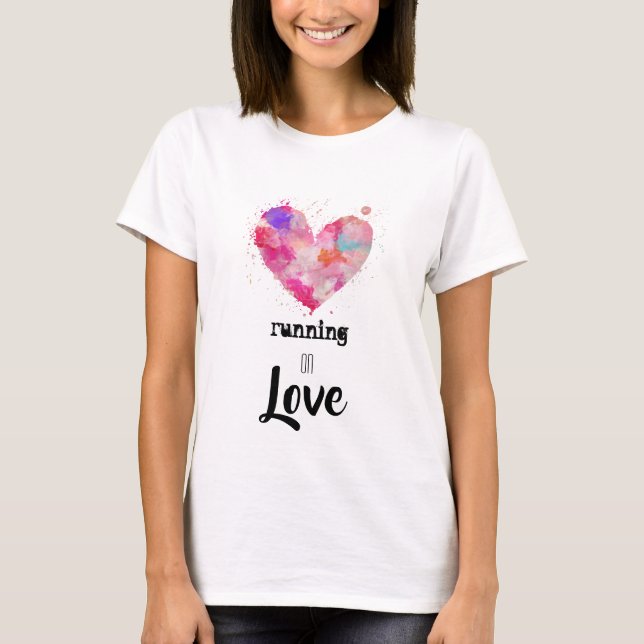 *~* Running Purple Pink Heart Runner Watercolor T-Shirt (Front)