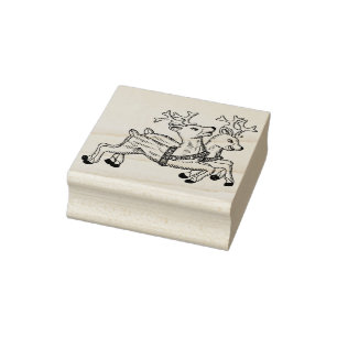 running reindeer art stamp