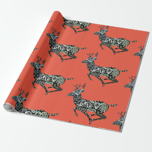 Running Reindeer Red Wrapping Paper Christmas
