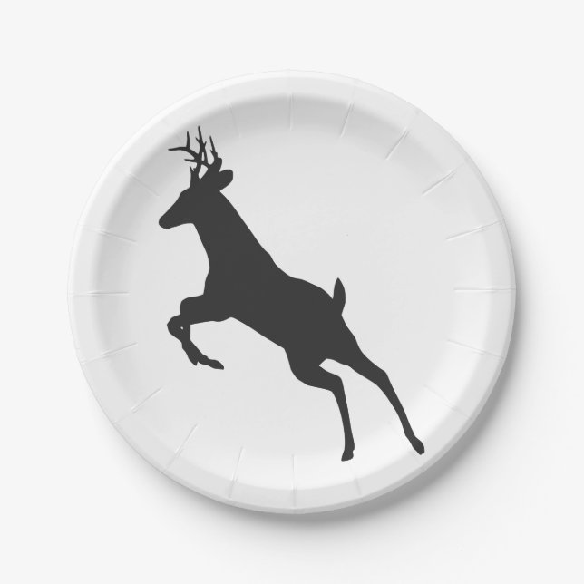Running Reindeer Silhouette Paper Plate (Front)