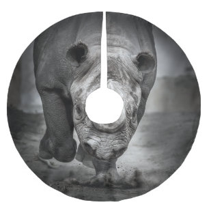 Running Rhinoceros: Wild Animal Portrait. Brushed Polyester Tree Skirt