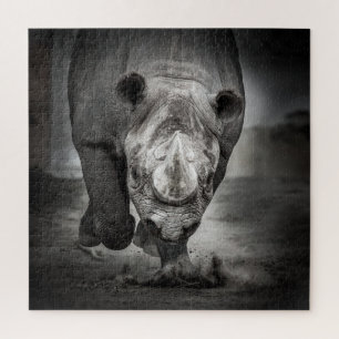 Running Rhinoceros: Wild Animal Portrait. Jigsaw Puzzle