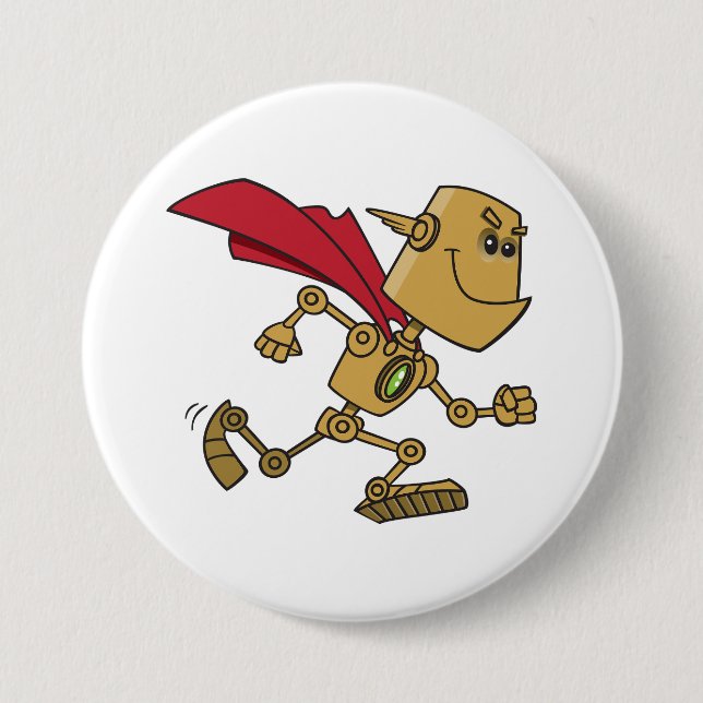 Running Robot Superhero Cartoon Character 7.5 Cm Round Badge (Front)