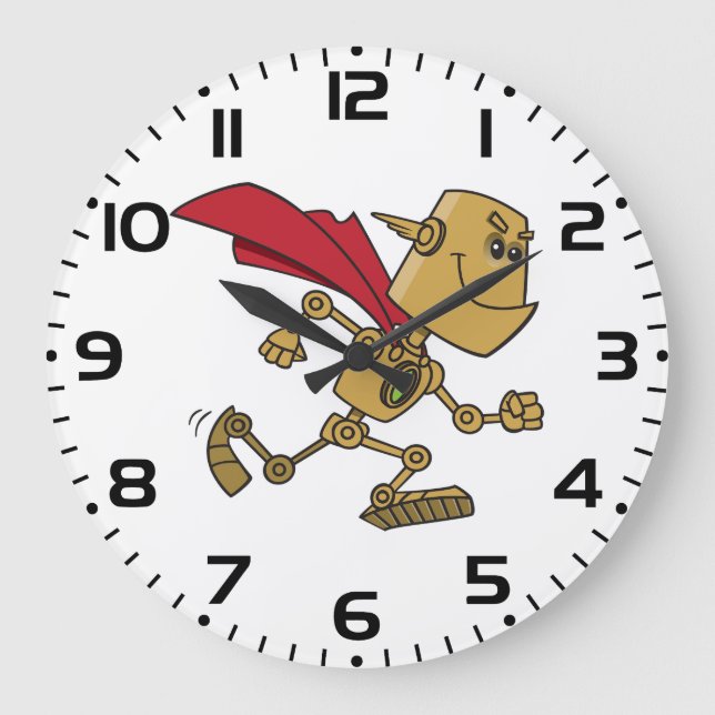 Running Robot Superhero Cartoon Character Large Clock (Front)
