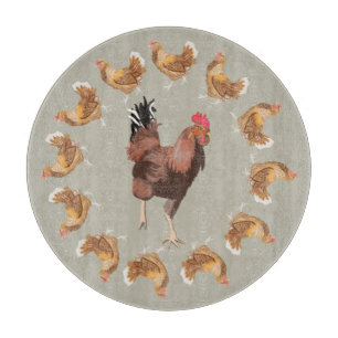 Running Rooster and Strutting Hens Cutting Board