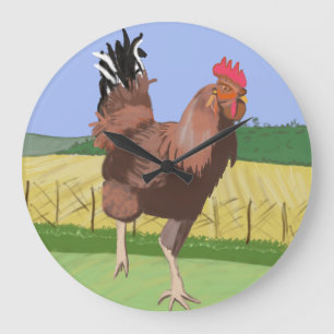 Running Rooster in the Countryside Large Clock