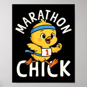 Running Runner Half Marathon Chicken Girl Vintage Poster