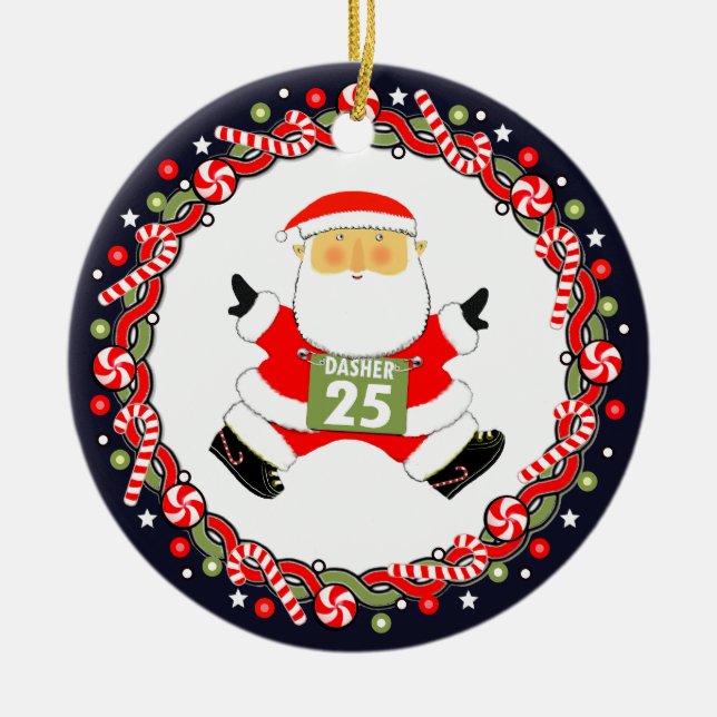 Running Runner Holiday Gift Ceramic Ornament (Front)