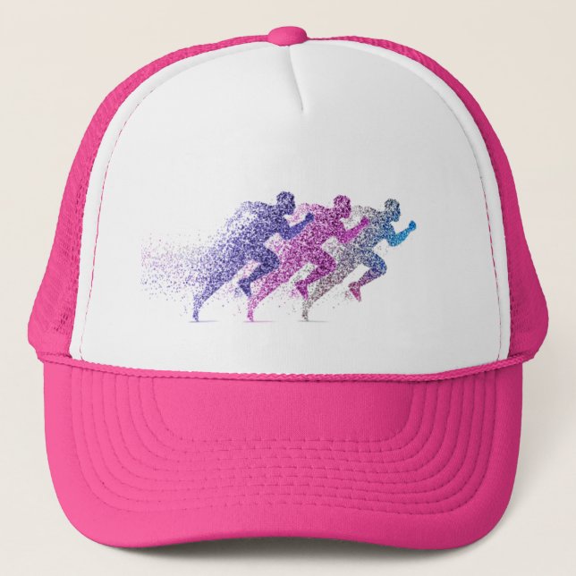 Running Runner Run Fitness Colourful Graphic Art T Trucker Hat (Front)
