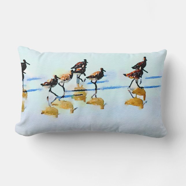 Running Sandpipers on Hilton Head Beach Lumbar Cushion (Front)