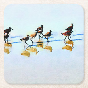 Running Sandpipers on Hilton Head Beach Square Paper Coaster