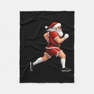 Running Santa Christmas Graphic Runner Run Maratho Fleece Blanket