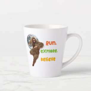 Running Sasquatch Adventure Believe Design Latte Mug