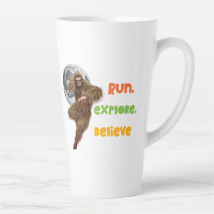 Running Sasquatch Adventure Believe Design Latte Mug