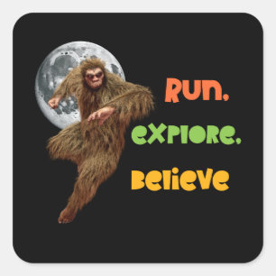 Running Sasquatch Adventure Believe Design Square Sticker