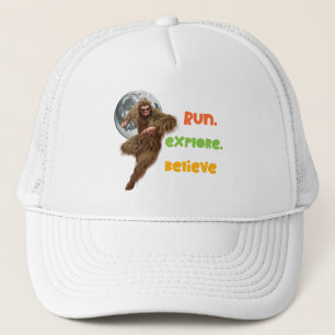 Running Sasquatch Adventure Believe Design Trucker Hat