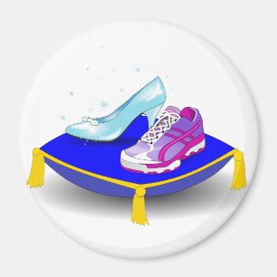 Running shoe and princess glass slipper on pillow magnet