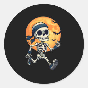 Running Skeleton Funny Halloween Costume Men Women Classic Round Sticker