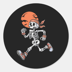 Running Skeleton Funny Halloween Costume Men Women Classic Round Sticker
