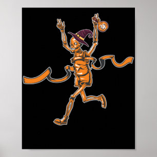 Running Skeleton Runners Funny Halloween Sport Poster