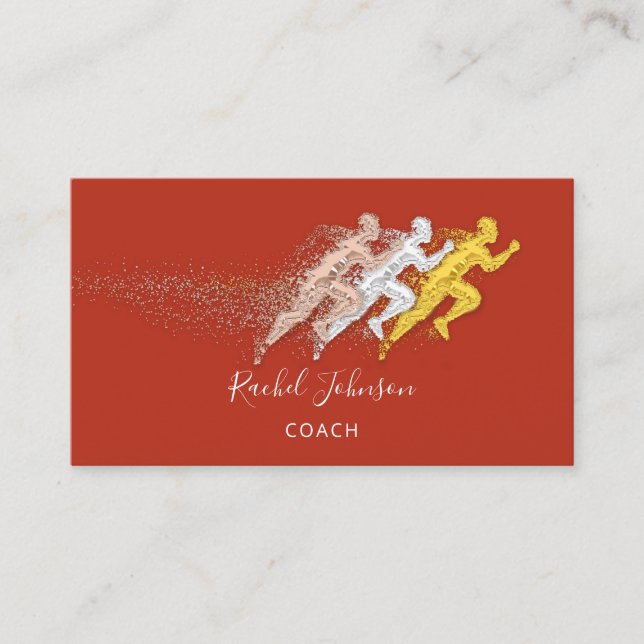Running Sport Coach Athlete Logo Instructors QR Business Card (Front)