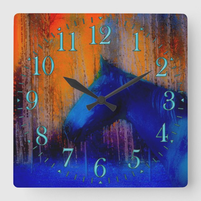 Running Stallion & Fantasy Horse-lover Modern Art Square Wall Clock (Front)