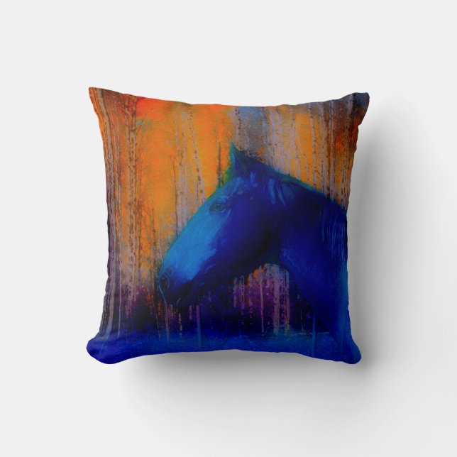 Running Stallion & Trees Fantasy Horse Modern Art Cushion (Front)