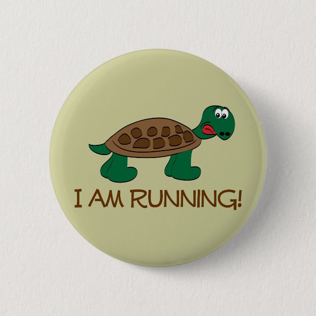 Running Tortoise 6 Cm Round Badge (Front)