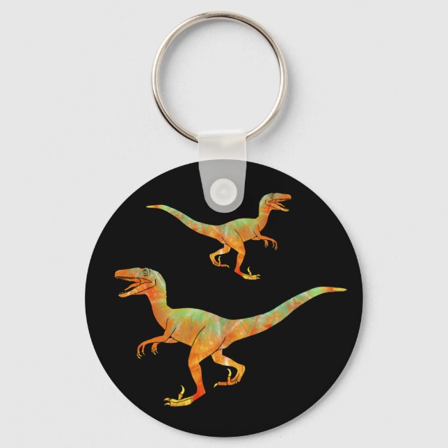 Running Velociraptor Scary Jurassic Dinosaur Art Key Ring (Front)