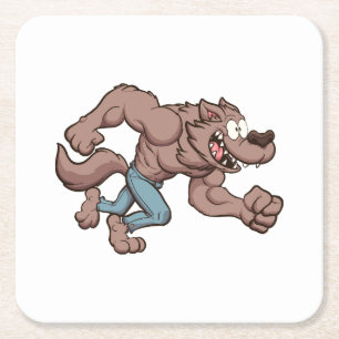 Running Werewolf Square Paper Coaster